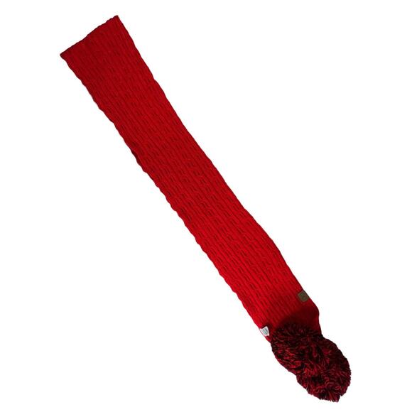 C.C. Exclusives Cozy Cable Knit Pom Pom Scarf Red Black - Picture 10 of 12